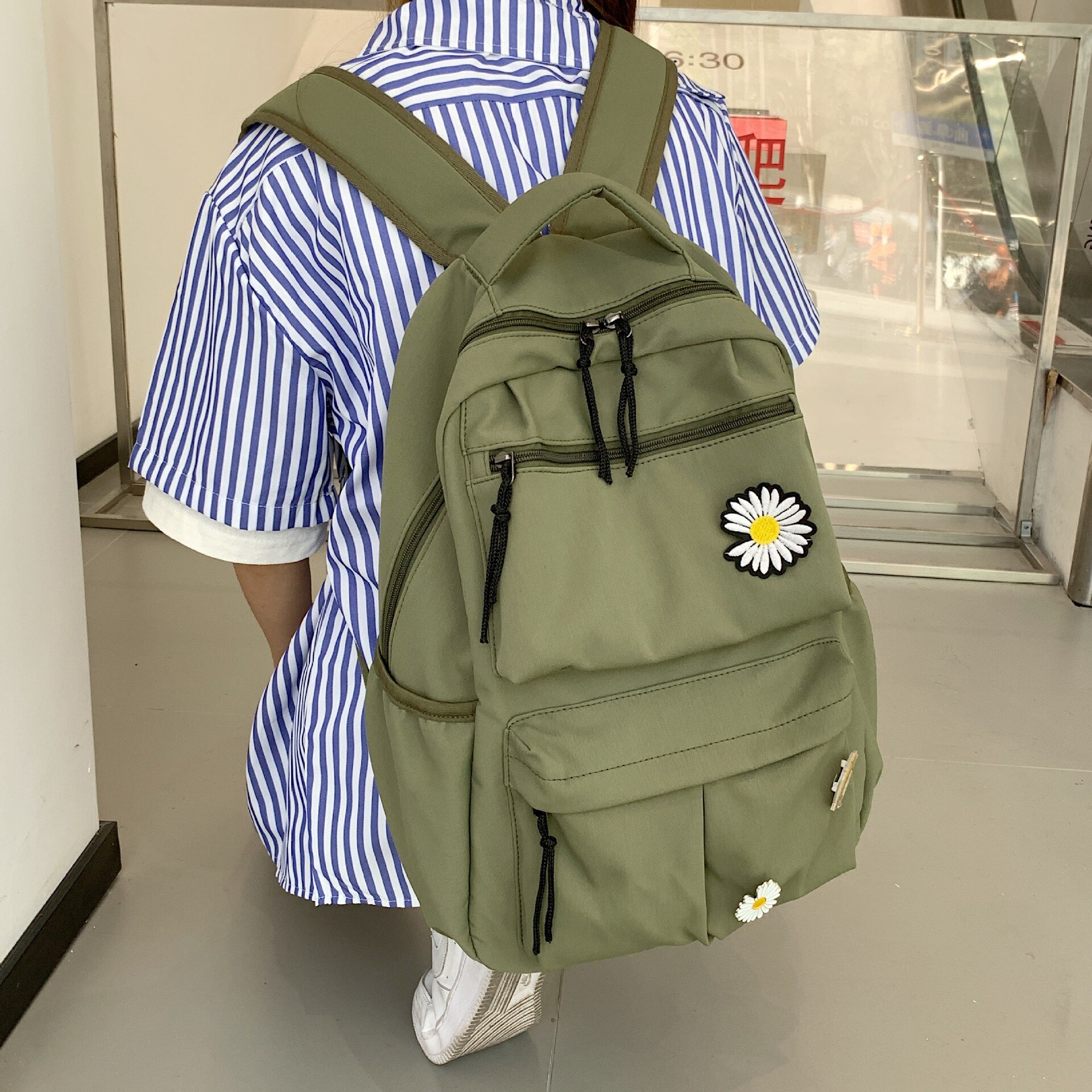 Chuwanglin skoletaske kvindelige studerende laptop rygsæk mænd skoletasker til teenagepiger kvinde rygsække mochila escolar  a90103: Militærgrøn