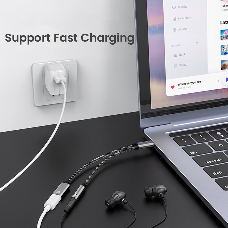 PD 60W USB C naar 3,5 mm AUX-kabelconverter 2 in 1 Type C naar 3 5 Bekabelde hoofdtelefoonaansluiting Adapter Audiokabel voor iPhone Xiaomi Huawei