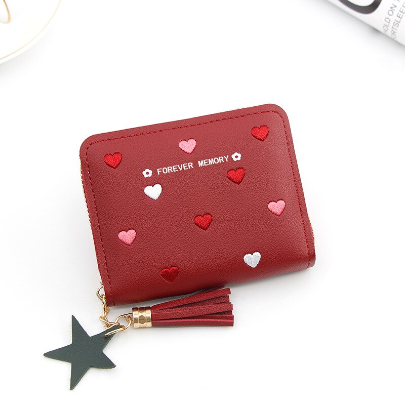 Women's Mini Wallet Candy Color Cute Coin Purse Card Package Wallets Heart-shaped Embroidery Women Short Wallet Multi-function: B-3