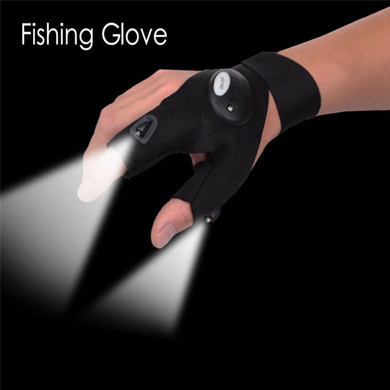 1 pièces LED lampe de poche extérieure pêche gants demi-doigt gants avec lumière éclairage nuit pêche sauvage Camping gauche main droite