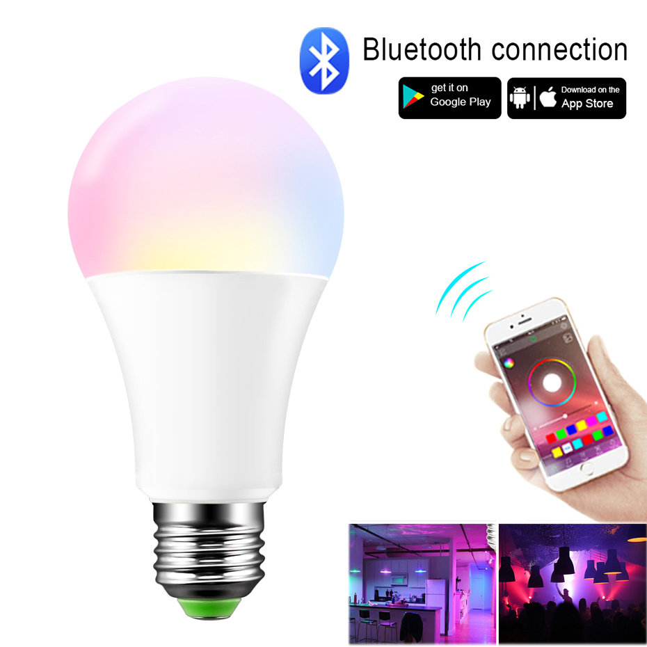 Magisk smart pære varm / kold hvid og rgb farve 110v 220v e27 b22 15w trådløs appkontrol bluetooth skiftelampe hjem