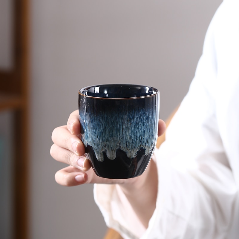 Luwu stor størrelse keramisk tekop blå porcelæn kung fu kop drikkevare 170ml