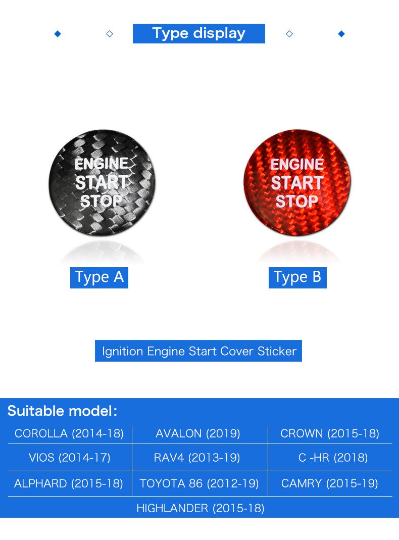 Carbon Fiber Car Engine Start Stop Lgnition Key Ring Sticker For Subaru BRZ Toyota 86 Auto Accessories