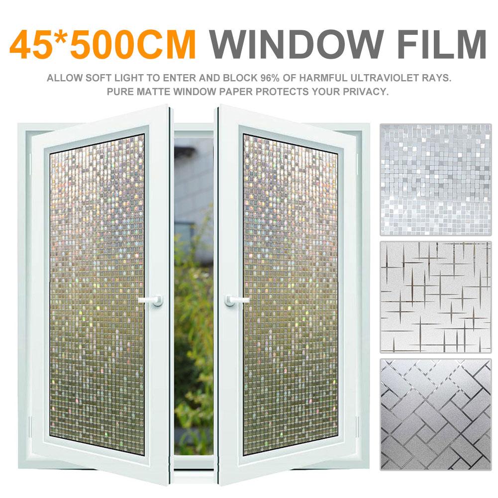 Window Film Removeable Non-adhesive Privacy Frosted Glass Film for Bathroom Office Meeting Room 45*500cm