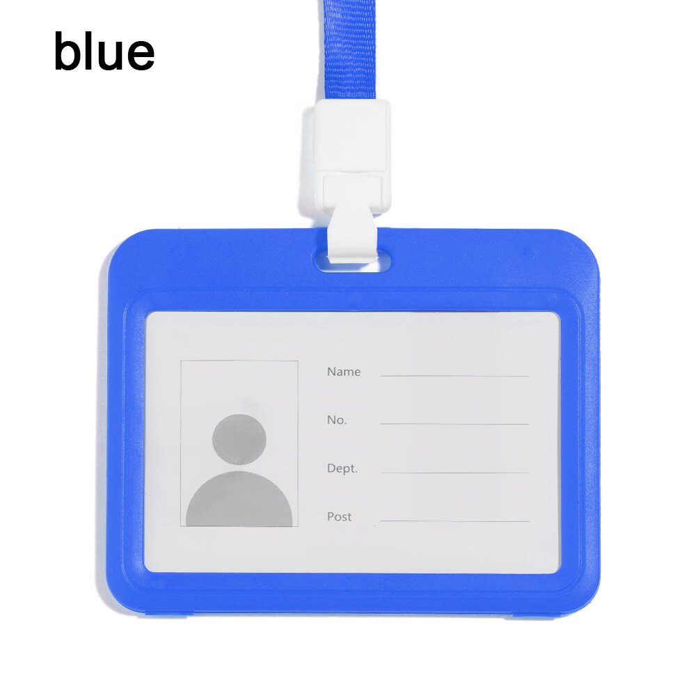 Dubbelzijdig Transparante Kaarthouder Met Lanyard Horizontale Stijl Dwarse Plastic Mouwen Badge Kaarthouder Card Protector: blue