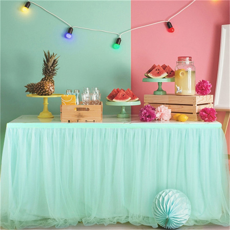 Jupe de Table à Plis Façon Tutu de Danse en Tulle 183x77 cm, Décoration de Table Maison pour Occasion de Fête Prénatale, Anniversaire