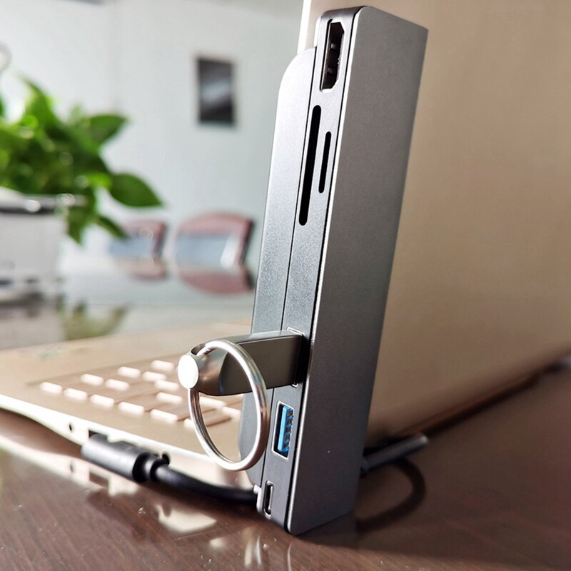 Type-C Hub 6 In 1 Terug Clip Beugel Draagbare Docking Station Hdmi USB3.0 Sd/Tf Kaartlezer voor Laptop En Mobiele Telefoon