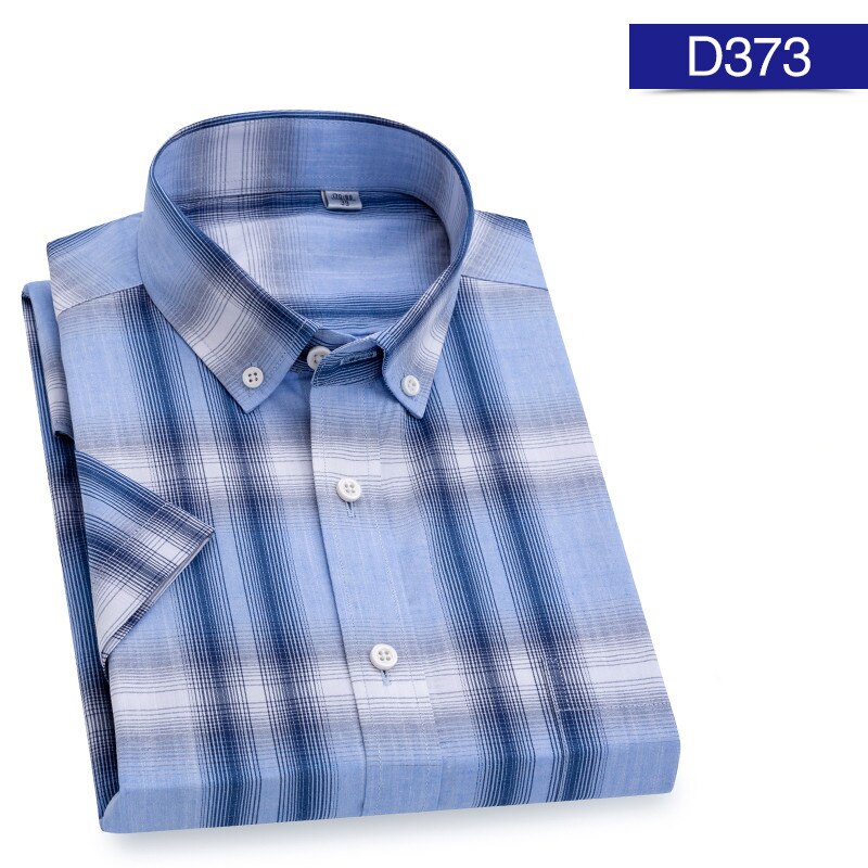 Pure Cotton Plaid Shirts For Men Short Sleeve Checkered Shirts Male Cool Summer Breathable with Pocket: D373 / XXL