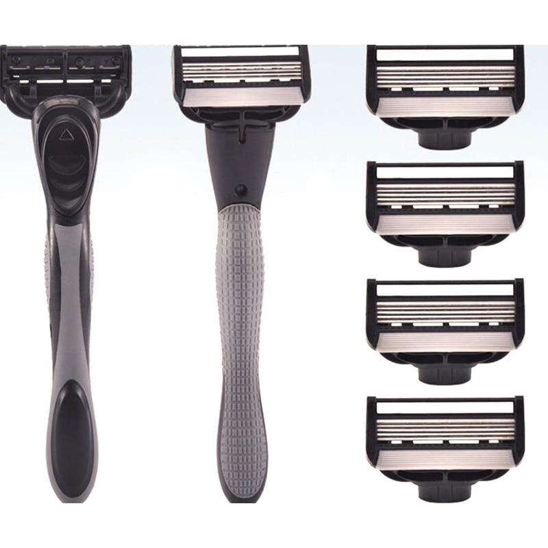 4 stuks zwarte scheermesjes voor gezichtsverzorging voor mannen, 5- laags scheercassette, roestvrijstalen veiligheidsmesjes, geschikt voor mannen