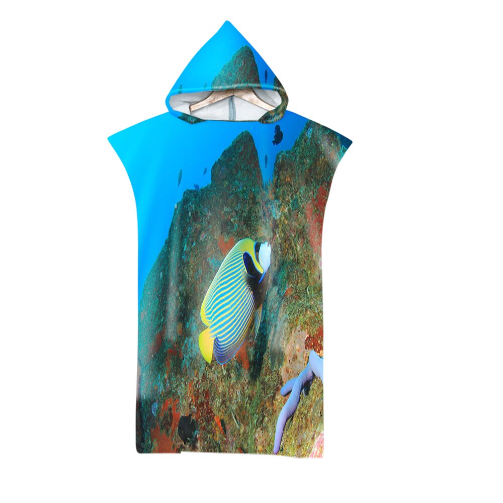 Blue Marine Leven Kleurrijke Vis Oceaan Afdrukken Microfiber Strand Poncho Handdoek Volwassenen Zachte Hooded Badhanddoeken: 1