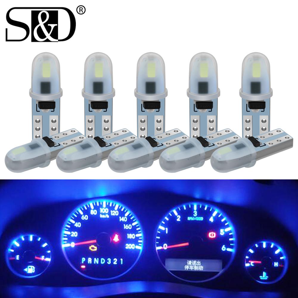 10 stk  t5 w1.2w w3w 74 86 206 super lyse 2 smd 3014 led pære bil interiør lys auto side kile instrumentbræt måler instrument lampe