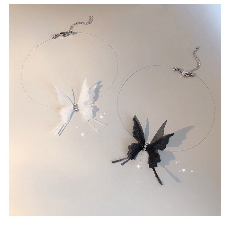 2020 moda fina preto branco grande borboleta collares gargantilha simples transparente linha de pesca colares para mulheres jóias populares