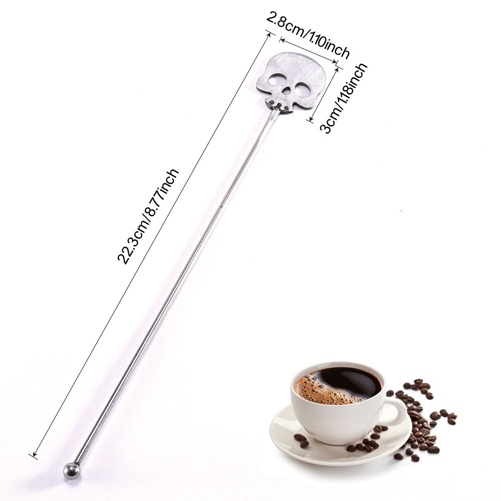 1Pcs Coffee Muddler Skull Glass Stirring Sticks Cocktail With 22cm Long Handle Stir Rod Drinks Muddlers Bar Swizzle Sticks