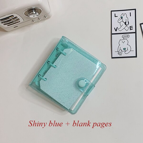 ARYA 10x10cm Portable Planner Notebook 3Holes Shiny Cute Mini Diary 3'' Photocard Album Holder Kawaii Diary Binder: blue pages