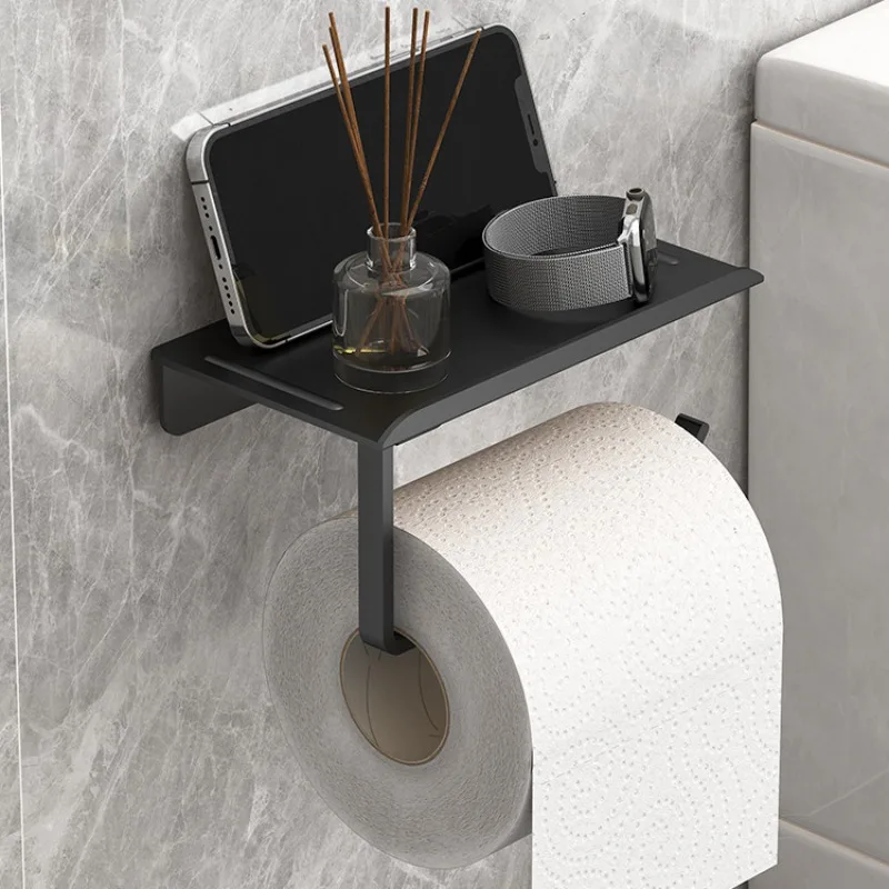 Aan de muur te bevestigen toiletrolhouder met zelfklevende achterkant, geschikt voor toiletpapier, gemaakt van kunststof en eenvoudig te installeren.