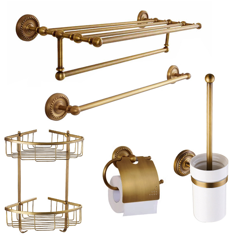 Antique Bathroom Accessories Corner Shelf,Toilet Brush Holder,Paper Holder,Towel Holder,towel rac, bathroom Hardware brass