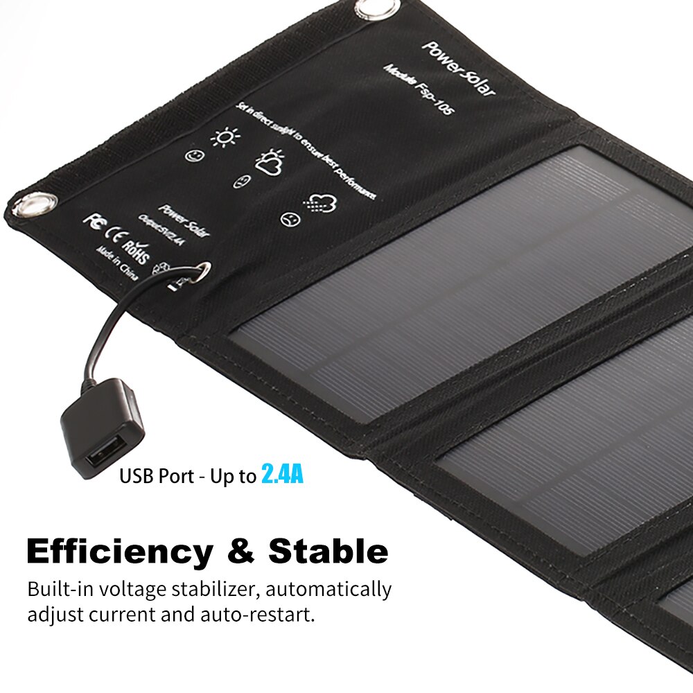 Cargador Solar portátil de 10W/5V con puerto USB, Panel Solar plegable de 5 paneles, para acampada, senderismo, viaje compacto, energía Solar, cargador de teléfono