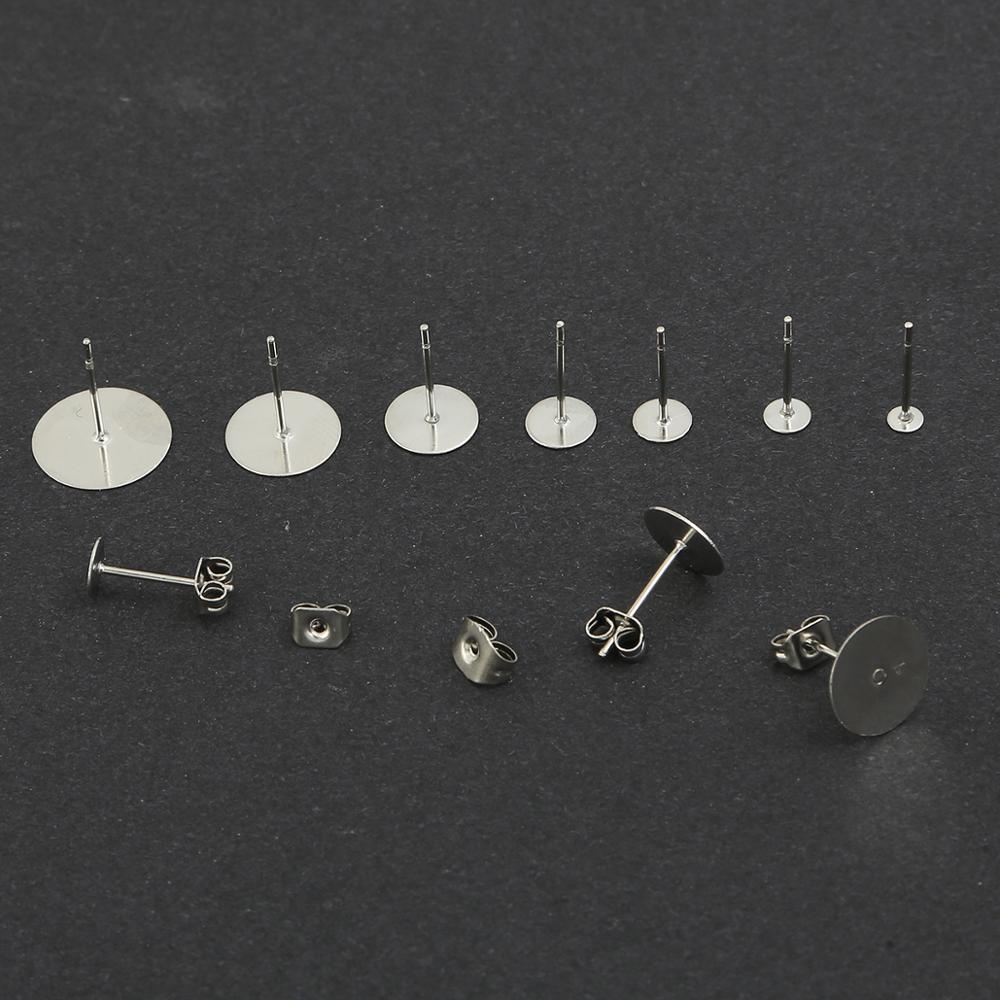 100-200pcs Stainless Steel Blank Post Flat Earring Stud Base Pins Earrings Earplug For DIY Earrings Jewelry Making Accessories