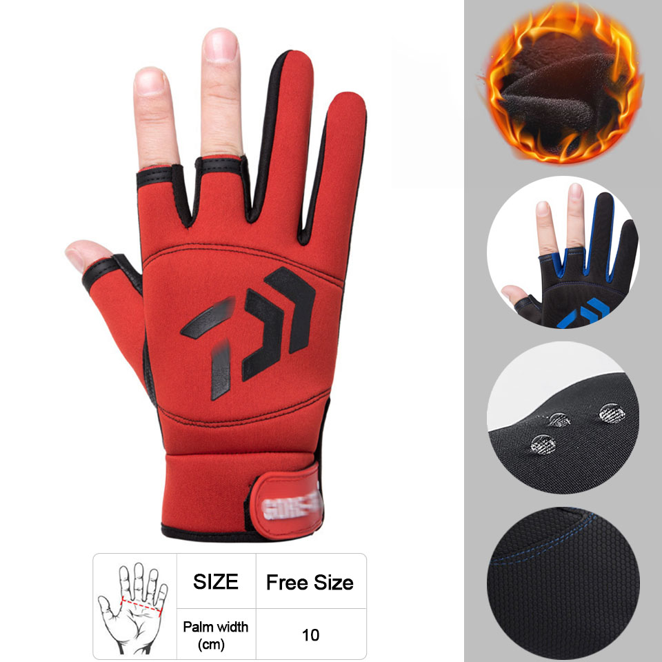 Männer Angeln Handschuhe Im Freien Nicht-slip Angeln Schutz Handschuhe Drei Finger Cut Sport Halbe Finger Handschuhe Angeln Wasserdicht: Type D Red