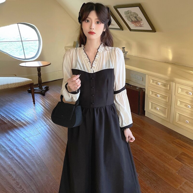 AEL Lady dress female early autumn socialite waist slimming black retro design sense of temperament