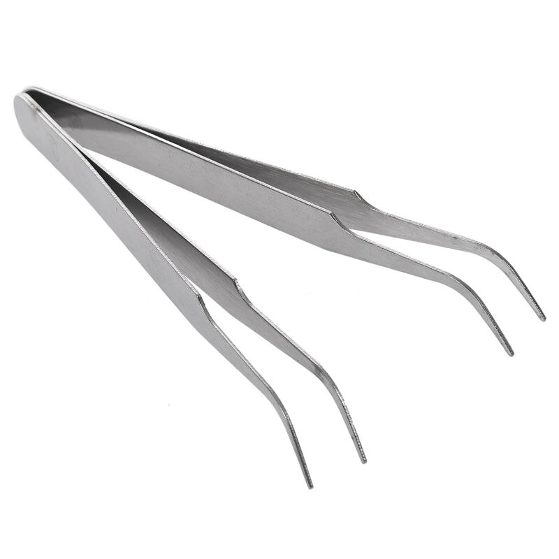 Silver Tone 5 Inch Length Metal Bent Tip Tweezers 4 Pcs