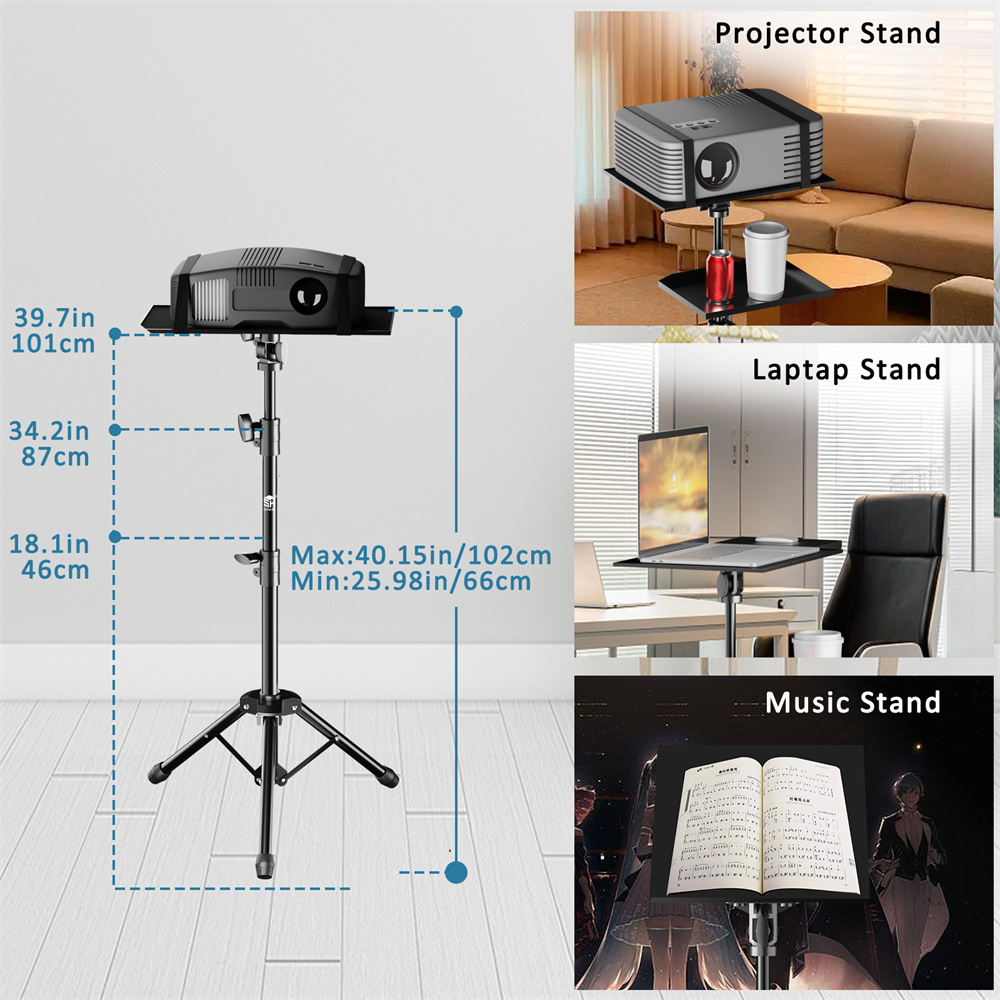 Treppiede per proiettore da 90/125 cm Treppiede per laptop Altezza regolabile Mixer DJ Scrivania in piedi Supporto da scrivania per computer esterno con vassoio: Argento