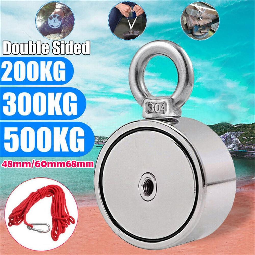 Double Sided Neodymium Fishing Magnets Strong 200/300/500KG Double Side Neodymium Metal Magnet Detector Fishing Kit+10M Rope