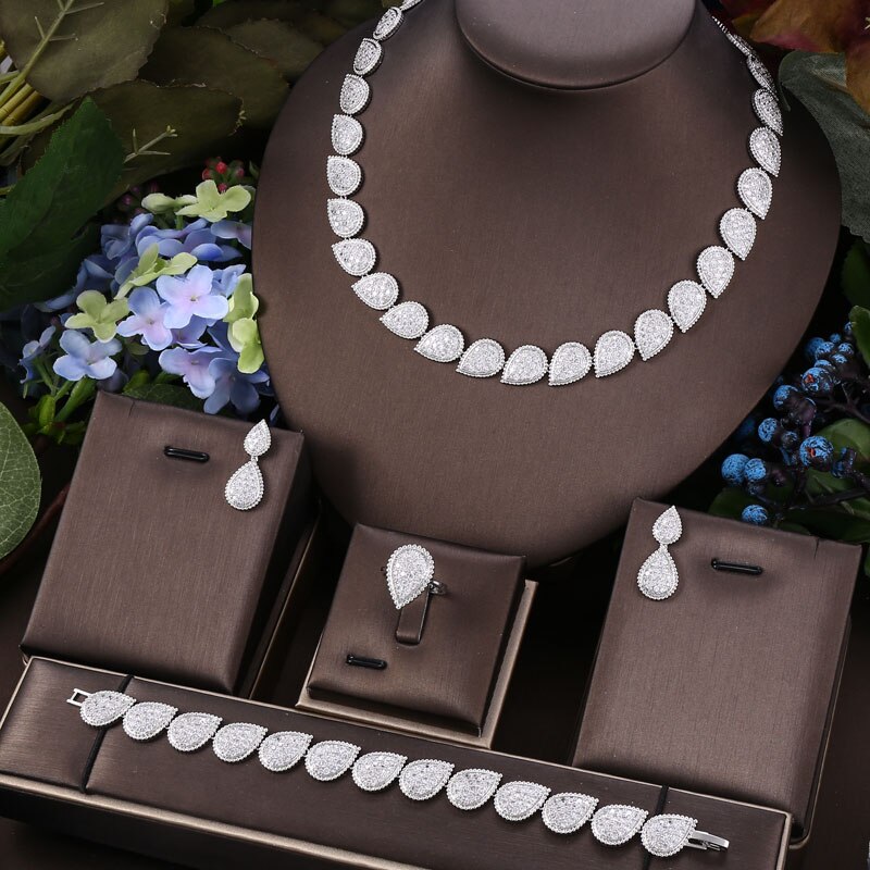 Janekelly 4Pcs Bridal Zirconia Volledige Sieraden Sets Voor Vrouwen Party, Luxe Dubai Nigeria Cz Bruiloft Sieraden Sets