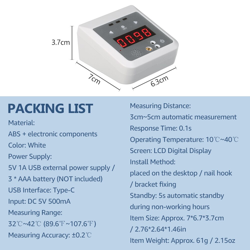 2-In-1 Automatische Digitale Thermometer Non-Contact Infrarood Temperatuur Meting + Time Display Desktop Mini Thermometer