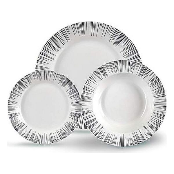 Vaisselle En Porcelaine 18 Pièces Porland - Blanc Et Or - Service Pour 6 Personnes - Design Ondulé
