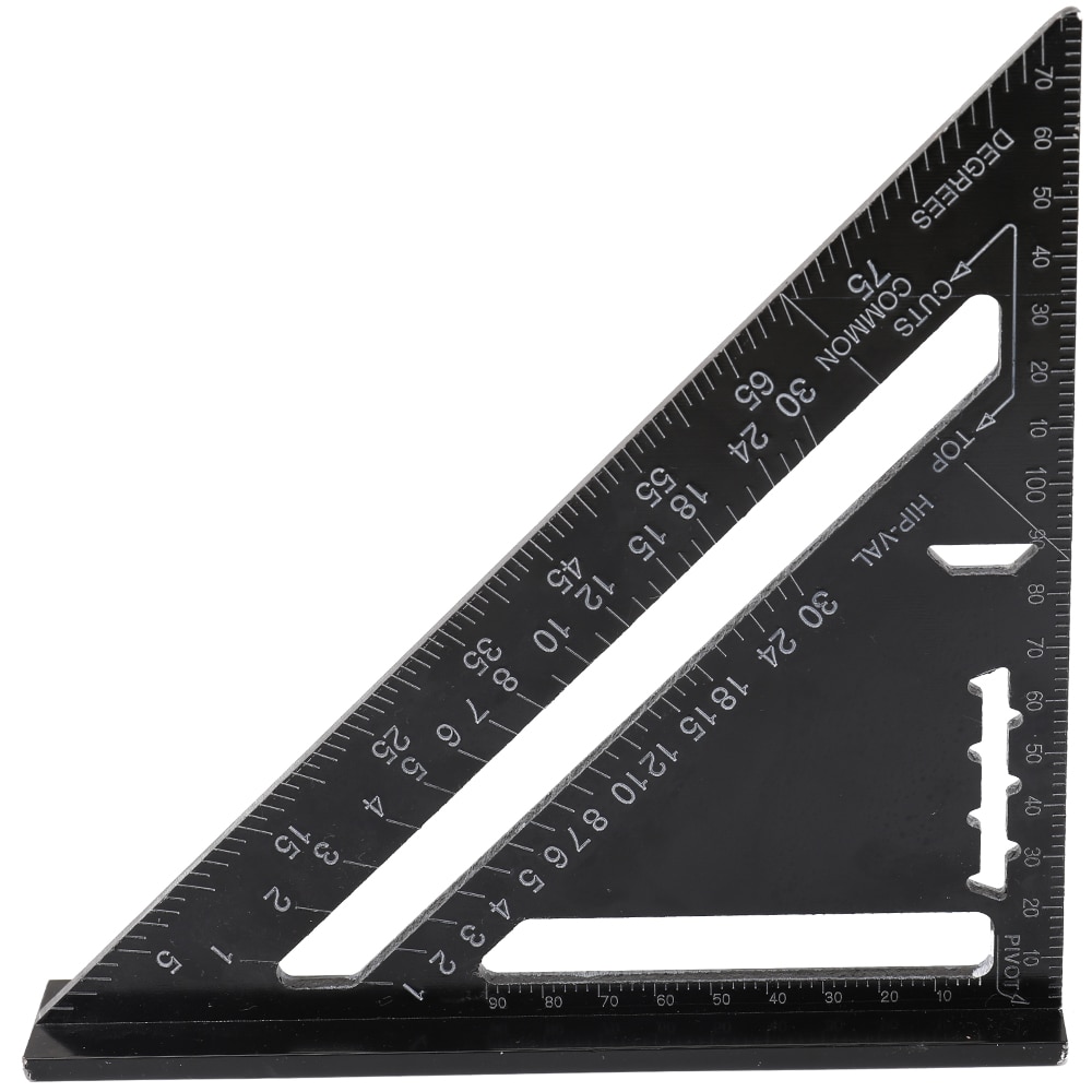 Aluminum Alloy Triangle Rulers 90 degrees 45 degrees Set Square 7in Black Metric Square Ruler