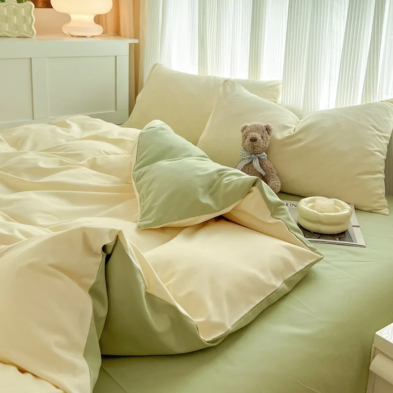 2-- sidet ensfarvet sengesæt med børstet stof, 4 dele dynebetræk, pudebetræk, sengetøjssæt, sengetøjssæt, sengetøj, queen size, kingsize