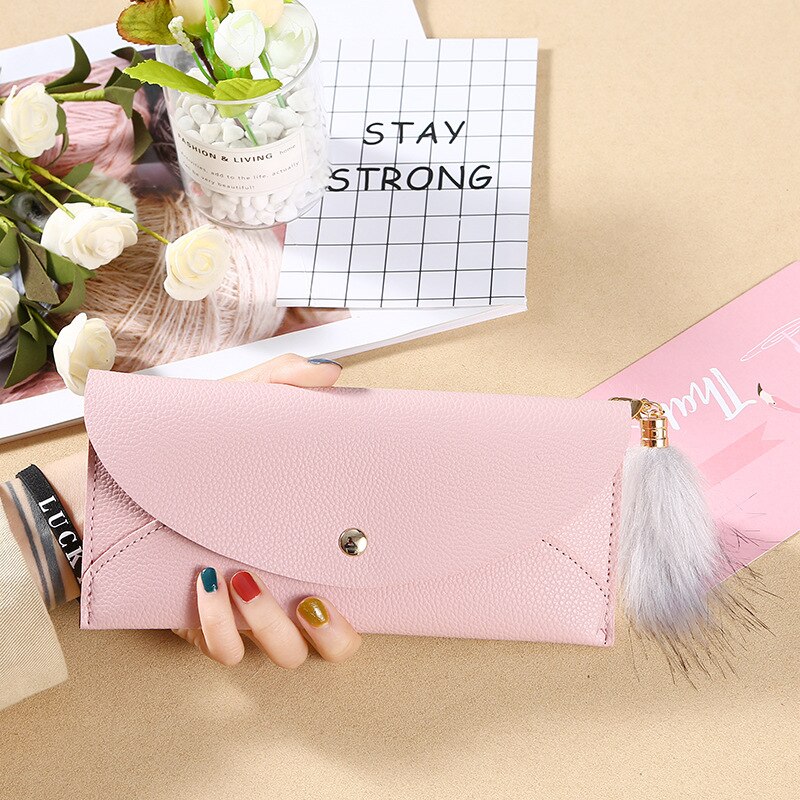 Style Women's Wallet Long Envelope Multi-functional Passport Bag Korean-style Large Screen Mobile Phone Bag: Light Pink