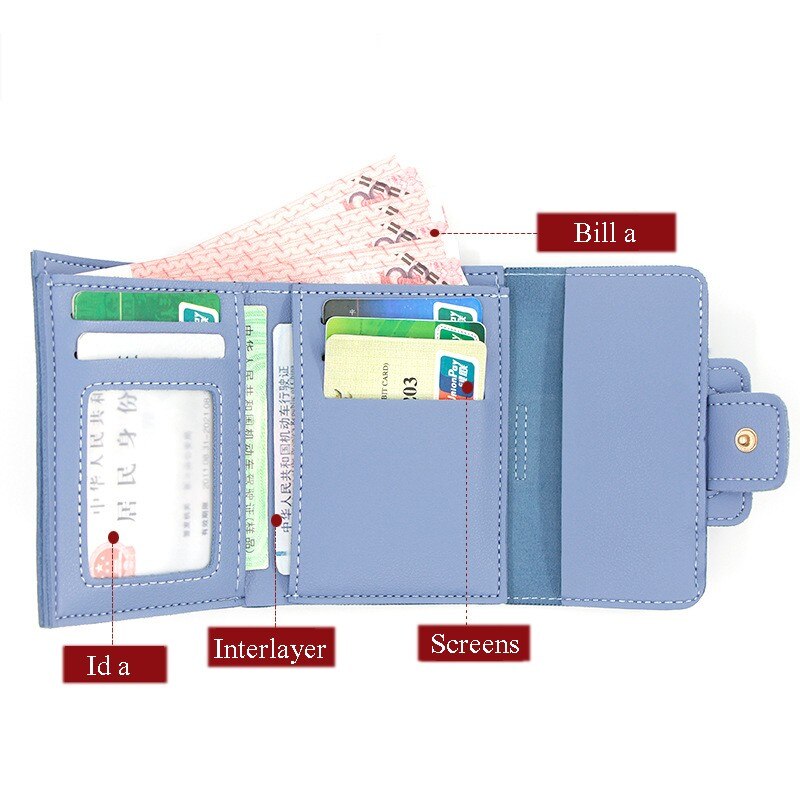 Women's Three- Folding Short Wallets Lovely Candy Color Female Coin Purse Casual Pu Leather Card Holder Slim Hasp Clutch