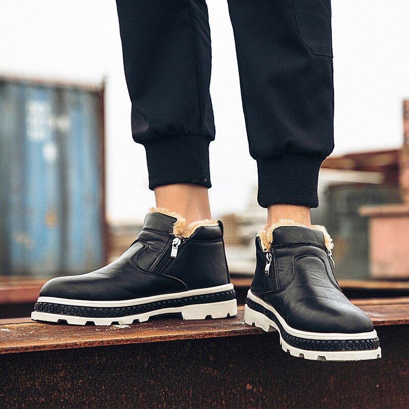 Stijl Warme Snowboots Mannen Laarzen Slip Op Mode Casual Mannen Martin Laarzen Slijtvast Ronde Neus Winter Bont mannen Schoenen Bnj