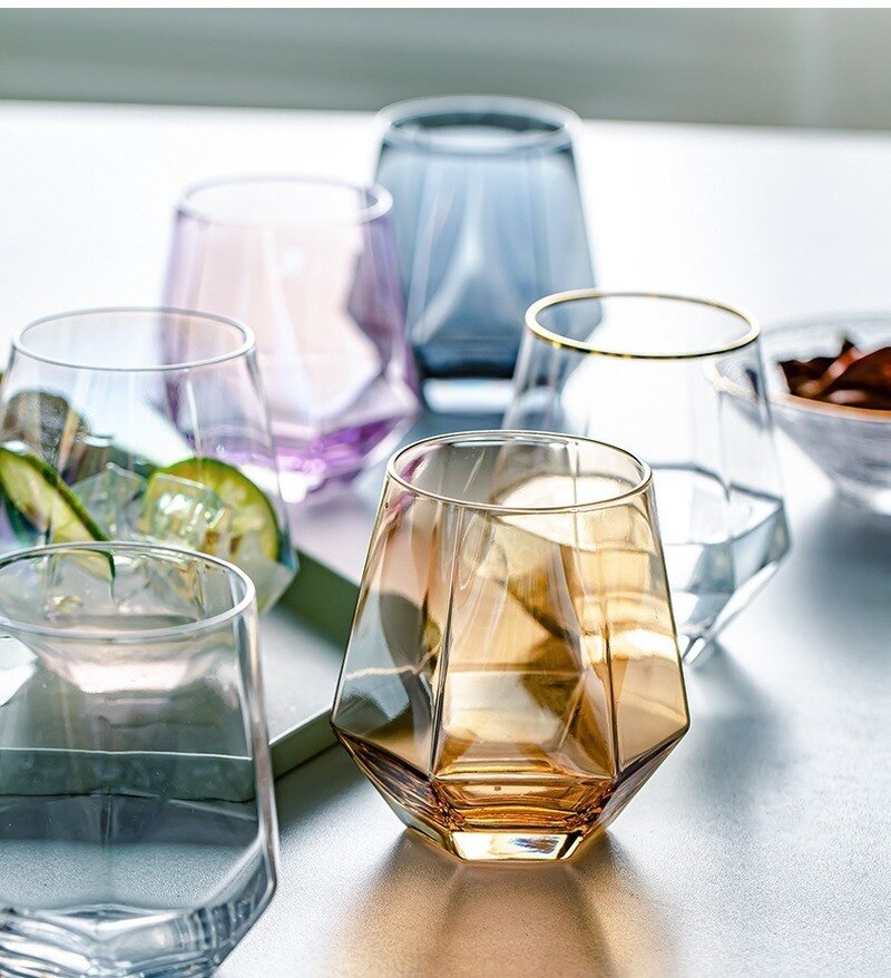 1PCS Glass Hexagonal Geometric Drinking Glass Water Glass Wine Glass Cup Reusable Transparent Juice Beer Glass Whiskey Glass