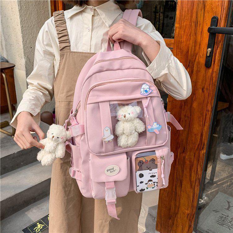 Sac à dos japonais multi-poches pour filles, pour adolescentes,: Pink / Without Bear Badges