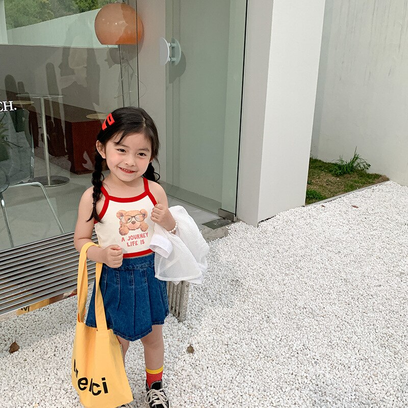 Girls' denim skirt pants summer new children's Korean pleated skirt shorts little girls' wear 11-4
