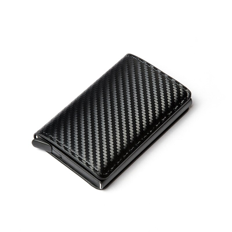 Men's Credit Card Holder Carbon Fiber RFID Blocking Leather Bank Card Wallet women's wallet thinr Case Protection Purse: TQ012  Black