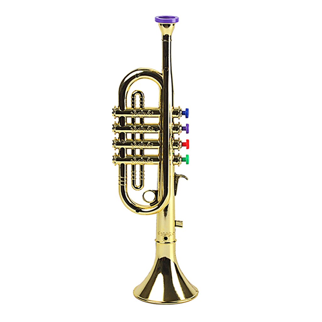 Gold 14-1/2 Inch Trumpet with 4 Colored Keys, Musical Wind Instrument Music Toys for Kids, Learning &amp; Entertainment