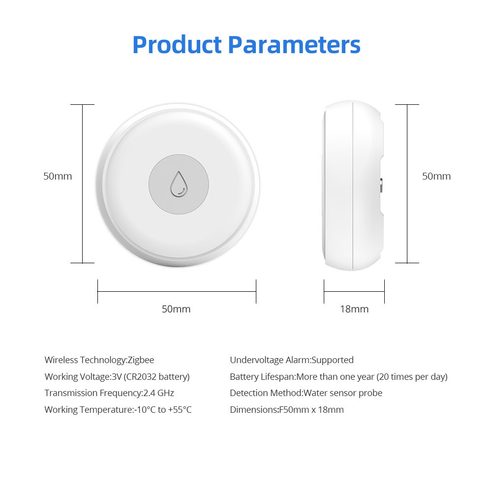 Zemismart-Detector de fugas de agua Tuya Zigbee, alarma de seguridad inteligente para el hogar, Sensor de fugas de inundación, funciona con Homekit a través de ZMHK-01