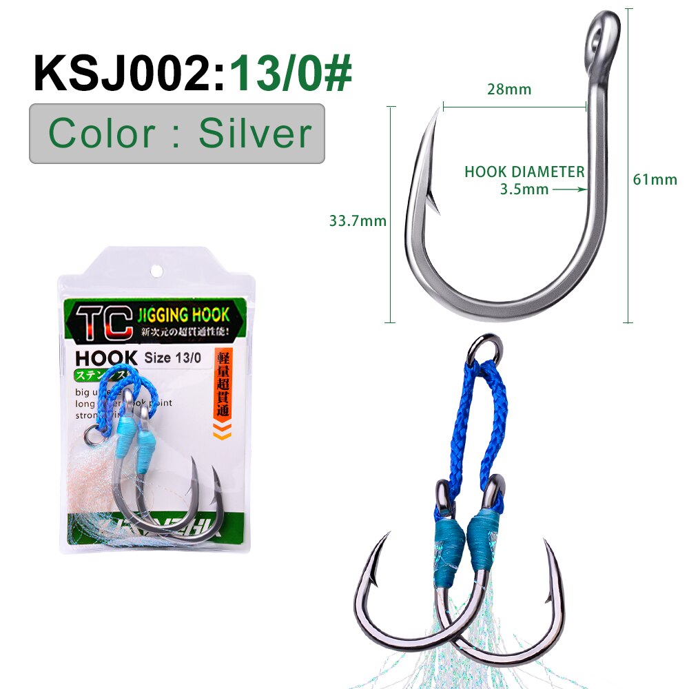 PROBEROS-anzuelos dobles de acero inoxidable, 1 paquete, 1/0-3/0-5/0-7/0-9/0 #, pesca con plumas: 13 0-1Pack