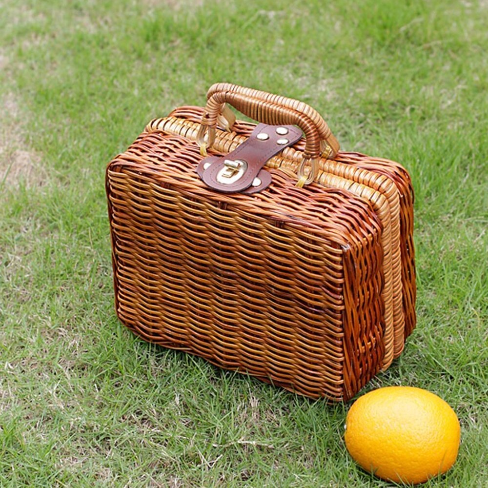 Retro Handwoven Rechteckigen Wicker Handtasche Simulation Rattan Gewebt Koffer Vintage Koffer Lagerung Box Geeignet für Picknick
