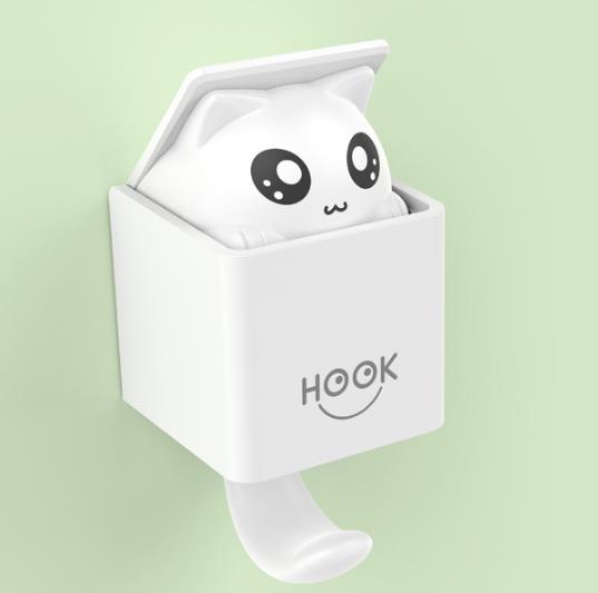 Leuke Kat Sleutelhouder Muur Haak Handtas Jas Rack Plastic Huishoudster Voor Sleutels Hanger Home Decoratieve Muur Haken Kitten: white cat