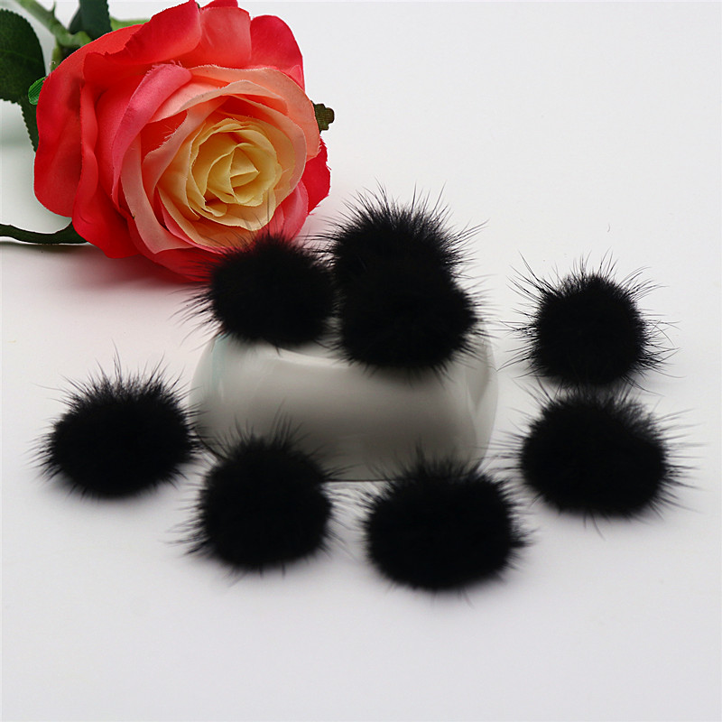 Pompones de visón coloridos de 25Mm, esponjosos de 2,5 cm, pendientes de sombreros, Llavero artesanal, materiales de joyería hechos a mano, 10 Uds.: Negro