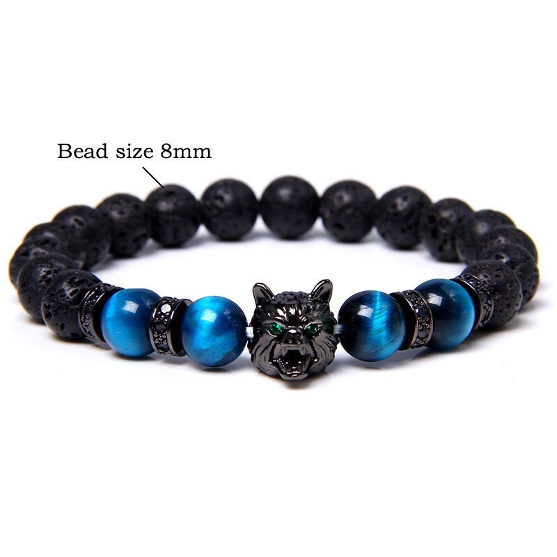 Loup Bracelet noir mat pierre de lave perles bracciali femme amis Bracelets pour femme hommes bijoux hommes bracciali uomo