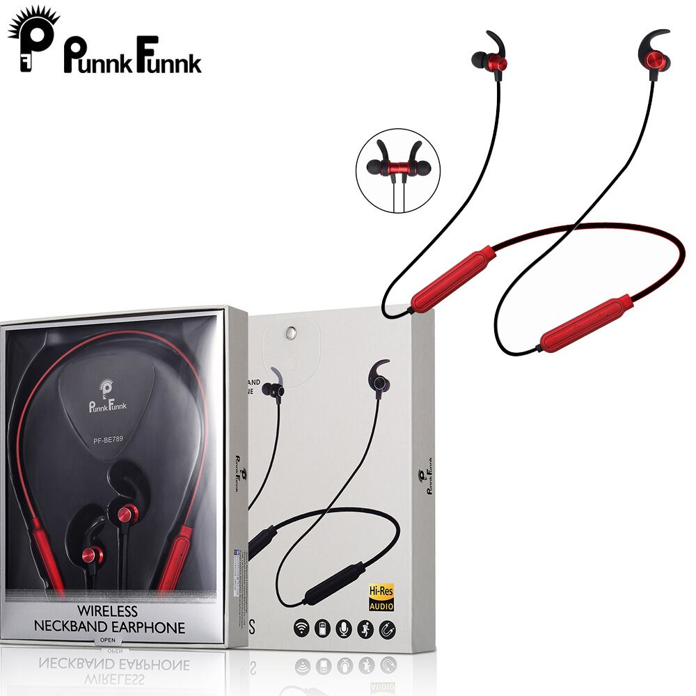 PunnkFunnk Bluetooth écouteur sans fil Sport bruit annulation casque Bluetooth 5.0 magnétique stéréo jeu casque écouteurs: Red -BE789