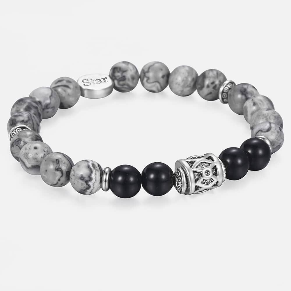 Unique Map Stone Men's Beaded Bracelet Stainless Steel Cuban Link Chain Bracelets Male Jewelry for Men DLBF11: DB34