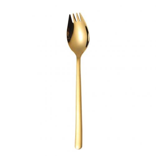 Tenedor multifunción de acero inoxidable 2 en 1, cuchara portátil para Fideos, fruta, ensalada, tenedor de viaje al aire libre, utensilios de cocina, 1 ud.: Golden