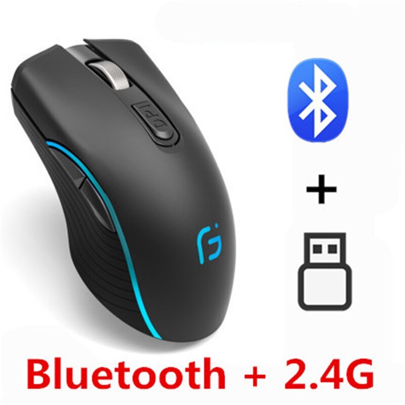 Chotog mouse sem fio bluetooth 5.0 + 2.4g gamer do rato do computador do jogo eergonômico 2400dpi óptico profissional mouse para computador portátil: Black